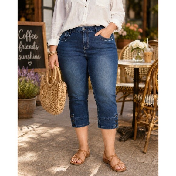 Westport Woman Denim - Westport Woman Premium Denim Capri Jeans 20W Embroidered Pockets Stretch Pants